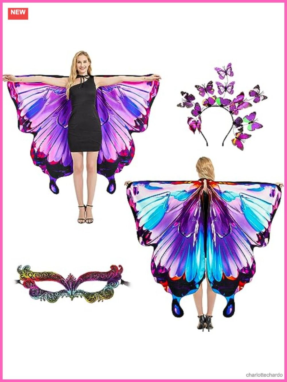 Butterfly Wings Costume Set Double-Sided Cape Mask Headband